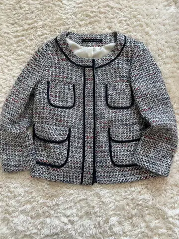 Green Label Relaxing 믹스 트위드 노카라 자켓 38