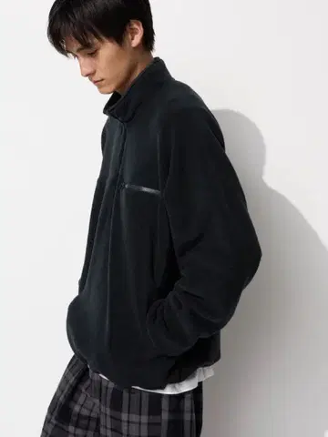 UNIQLO 플리스 오버 사이즈 하프 지퍼 풀오버 M 사이즈 블랙