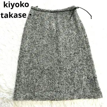 키요코 타카세 트위드 스커트 리본 끈 그레이 계열
