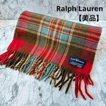 새상품급 랄프 로렌 체크 머플러 포니 레드 램스울 100%