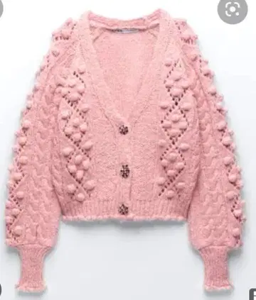 ZARA 팝콘 니트 가디건 핑크
