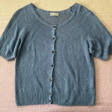 MARGARET HOWELL 린넨 반팔 가디건 톤 다운 블루 블루 계열