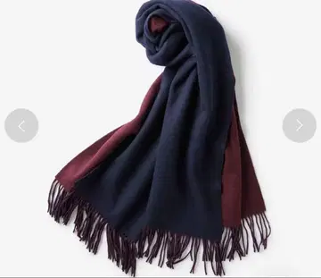 택 포함 새상품 캐시미어 혼방 더블 페이스 스톨 대형 네이비 패턴