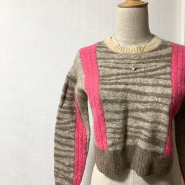 새상품급 플러스플러스 숏 기장 모헤어 니트 야크 라인 y2k 브라운 38