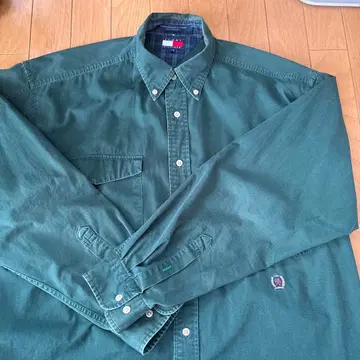 TOMMY 다크 그린 버튼 다운 긴팔 셔츠