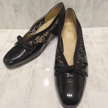 새상품급 Shion 블랙 레이스 장식 하이힐 펌프스 23.5cm