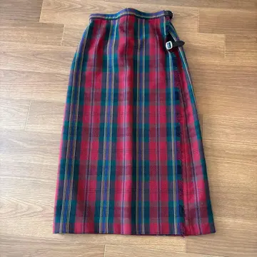 GLEN NEVIS 랩스커트 롱 기장 빨간색 계열 타탄 체크