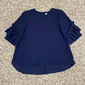 VIRINA 네이비 프릴 소매 셔츠 수험 오피스 캐주얼 PTA