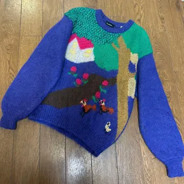 VINTAGE 핸드메이드 자수 모헤어 혼방 니트 스웨터