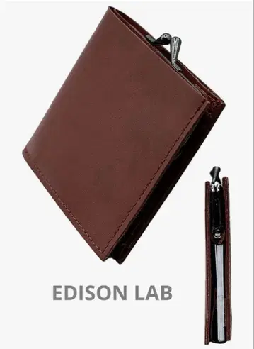 에디슨 라보 지갑 소가죽 가마구치 컴팩트 지갑 얇은 타입 레드 브라운