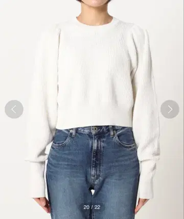 Plage 아제 퍼프 슬리브 숏 니트 화이트