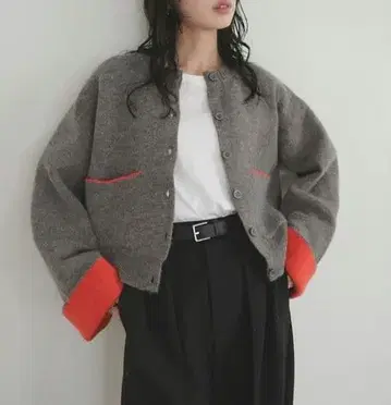 알파카 터치 바이컬러 가디건 LIAN lumier 차콜