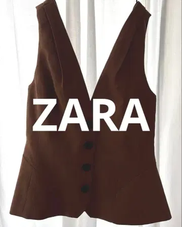 [ 미사용 새상품 ] ZARA 브라운 V넥 린넨 베스트