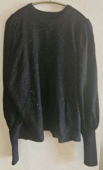 라메 믹스 블랙 니트 스웨터 퍼프 슬리브 ADORE