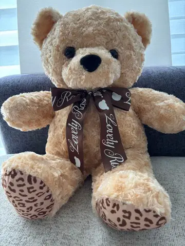 새상품급 레오파드 무늬 발이 큰 곰 봉제 인형 전체 길이 50cm