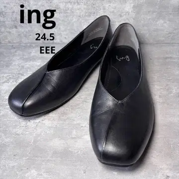 [컨디션 최상] ing 잉그 플랫슈즈 펌프스 가죽 v컷 블랙
