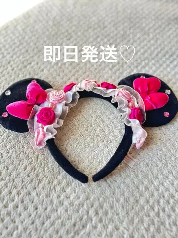 미니 머리띠 장미 로즈 레이스 프릴 펄 리본 비즈