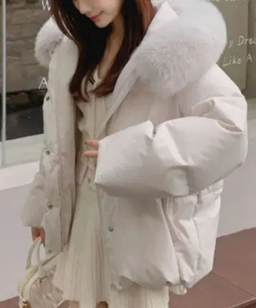 시착만 한 상품 새상품급 볼륨 퍼 포함 다운 자켓 화이트 그레이