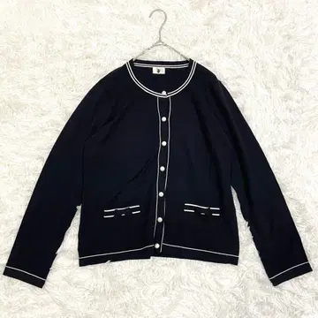 니트 가디건 블랙 L 리본 라인 겉옷 성숙/러블리 라운드넥