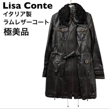 컨디션 최상 리사 콘테 Lisa Conte 램 가죽 롱 코트 블랙