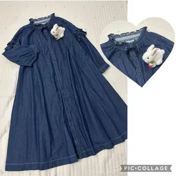 핑크하우스 긴팔 데님 원피스 턱 바지 면 2024