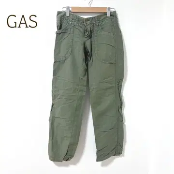 가스 카고풍 팬츠 코튼 린넨 25 카키 캐주얼 세탁 가능