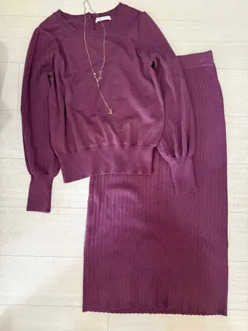 새상품급 PROPORTION 퍼플 니트 셋업 M