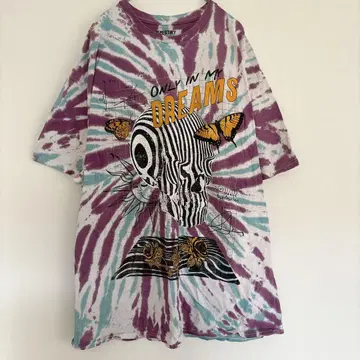 CHEMISTRY 타이다이 패턴 스컬 T셔츠 반팔 해골 퍼플 블루