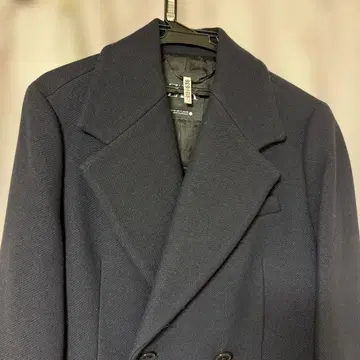 네이비 울 피 코트 더블 브레스트 롱