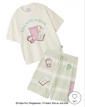 [ 새상품 ] 젤라피케 도라에몽 자카드 풀오버 & 하프 팬츠 세트 L