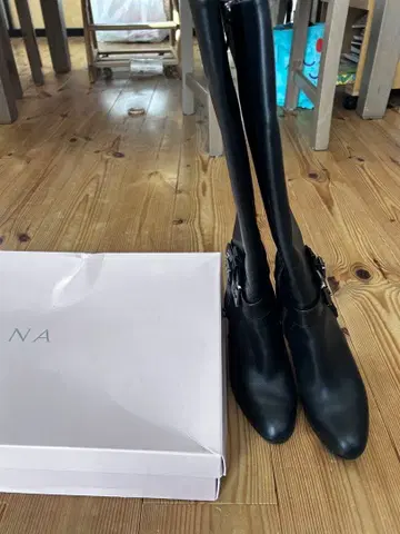 DIANA 블랙 천연 가죽 롱 부츠 하이힐