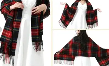 [ 미사용 새상품 ] 체크 스톨 램스울 100% 블랙 스튜어트