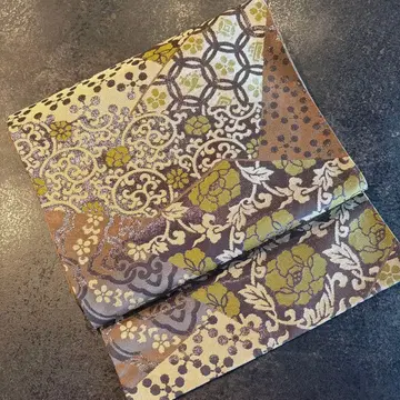 나고야 오비 기하학 패턴 장미 브라운