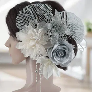 [ 럭셔리 ] 머리 장식 비녀 성인식 졸업식 결혼식 화이트 실버 골드 튤