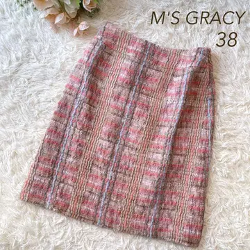 새상품급 M'S GRACY 트위드 울 혼방 스커트 핑크 38