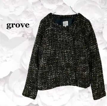 [그로브] 노카라 자켓 [M] 블랙 검정 2버튼 트위드 라메