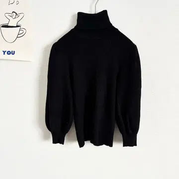 자라/ZARA 터틀넥 리브 니트 긴팔 퍼프 슬리브 심플