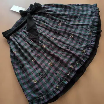 택 포함 미사용 엑시즈팜 그린과 보라색 체크 무늬 플리츠 스커트