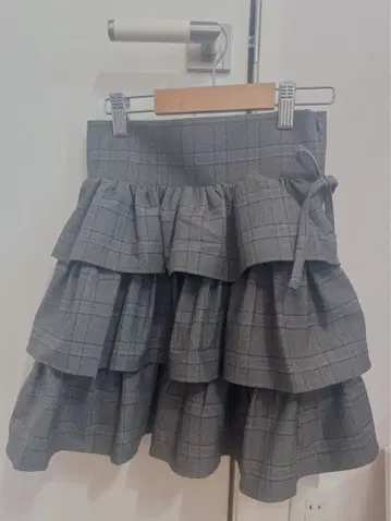 pium 체크 사이드 리본 캉캉 스커트
