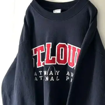 챔피온 ST.LOUIS 자수 맨투맨 L 블랙 검정 구제 의류