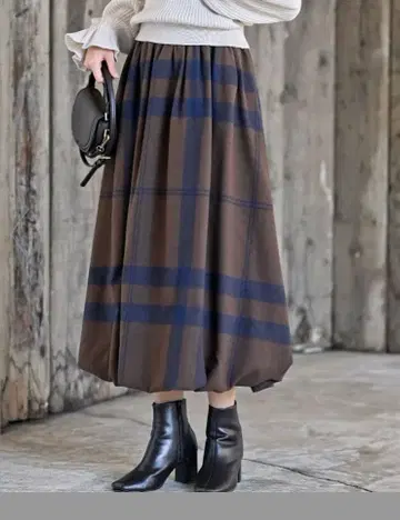 rps 빅 체크 벌룬 스커트 브라운 x 네이비 새상품