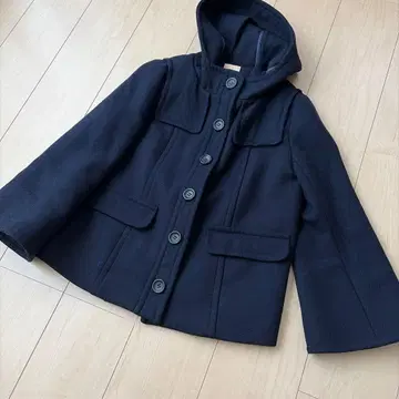 BEAMS 후드 부착 네이비 코트