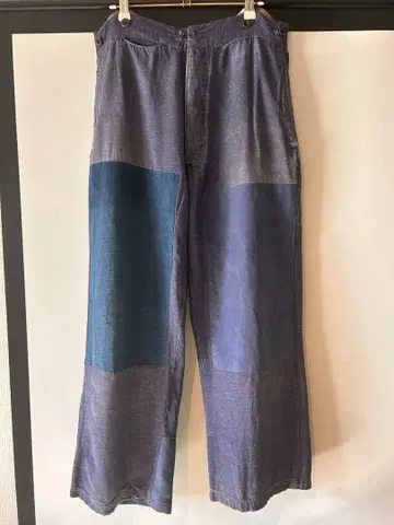 10s 20s 30s 빈티지 인디고 린넨 패치워크 워크 팬츠