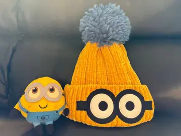 미니언 파랑 폼폼 포함 니트 모자 + 마스코트