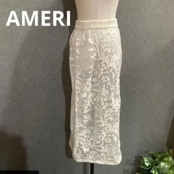 AMERI 꽃무늬 자수 화이트 롱 스커트 시어 아메리