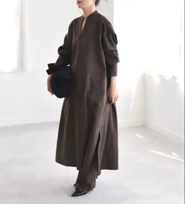 quaranciel: 스트라이프 카프탄 원피스 선택 가능 브라운