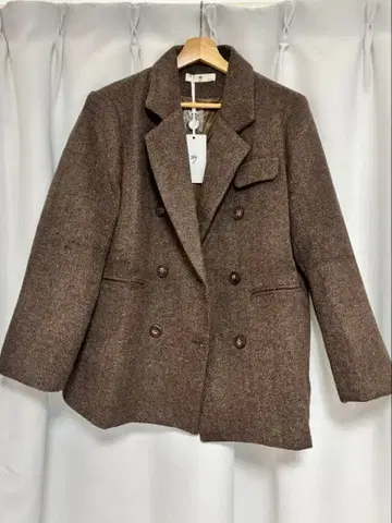 브라운 트위드 더블 브레스트 자켓