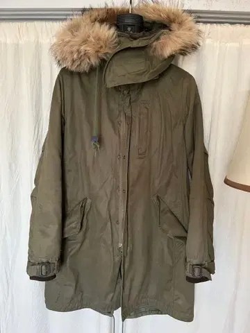 올리브 그린 모즈 코트 퍼 포함 라이너 포함 나노 유니버스