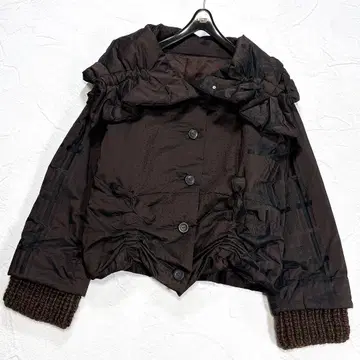 새상품급 지우 센소유니코 패딩 자켓 니트 절개 올 패턴 도트 체크