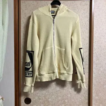 DIesel 옐로우 컬러 일색의 프론트 오픈 지퍼 후드티 XL